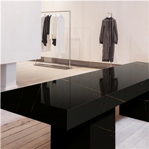 Lauren Gold And Black Quartz Stone Slabs Tiles For Interior