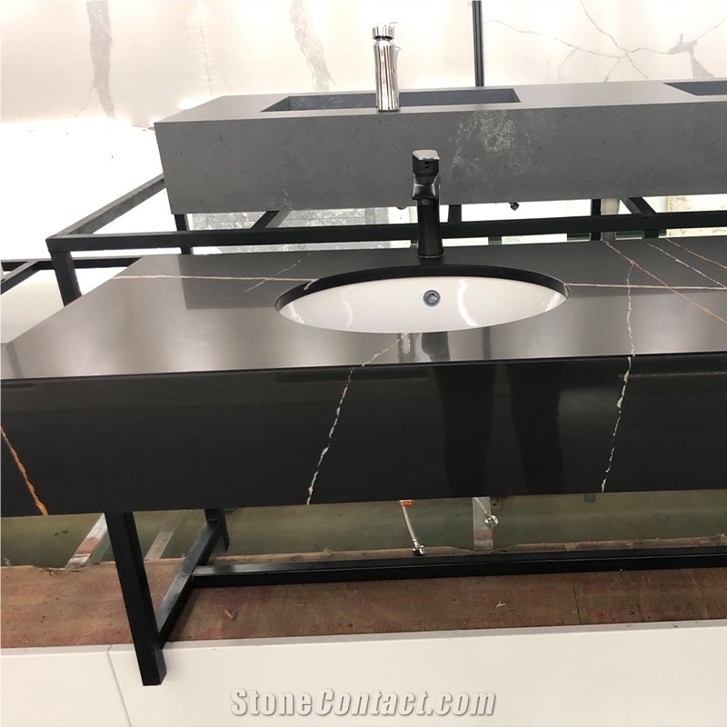 Lauren Gold And Black Quartz Stone Slabs Tiles For Interior