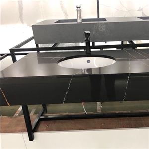 Lauren Gold And Black Quartz Stone Slabs Tiles For Interior