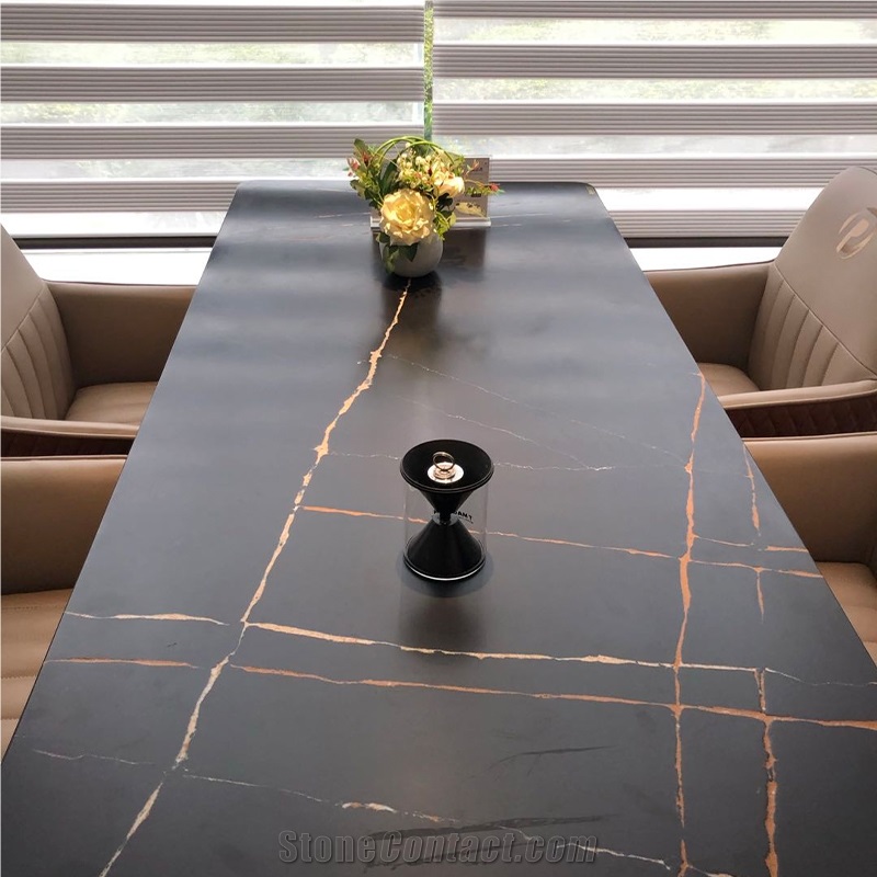 Lauren Gold And Black Quartz Stone Slabs Tiles For Interior