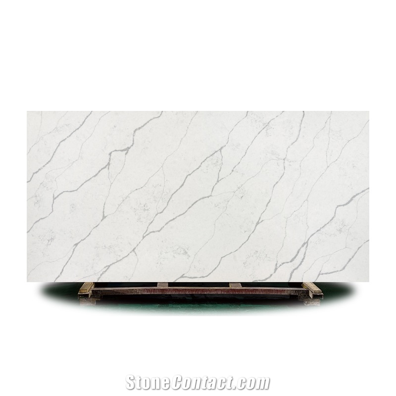 Polished Elegant Reed Artificial Stone Calacatta Quartz Slab
