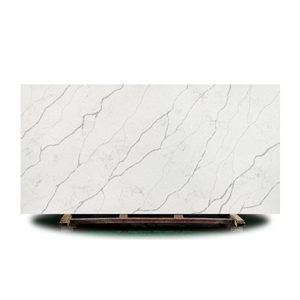 Polished Elegant Reed Artificial Stone Calacatta Quartz Slab