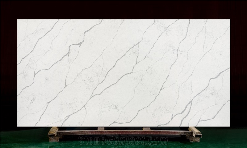 Polished Elegant Reed Artificial Stone Calacatta Quartz Slab