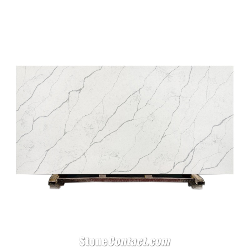 Polished Elegant Reed Artificial Stone Calacatta Quartz Slab
