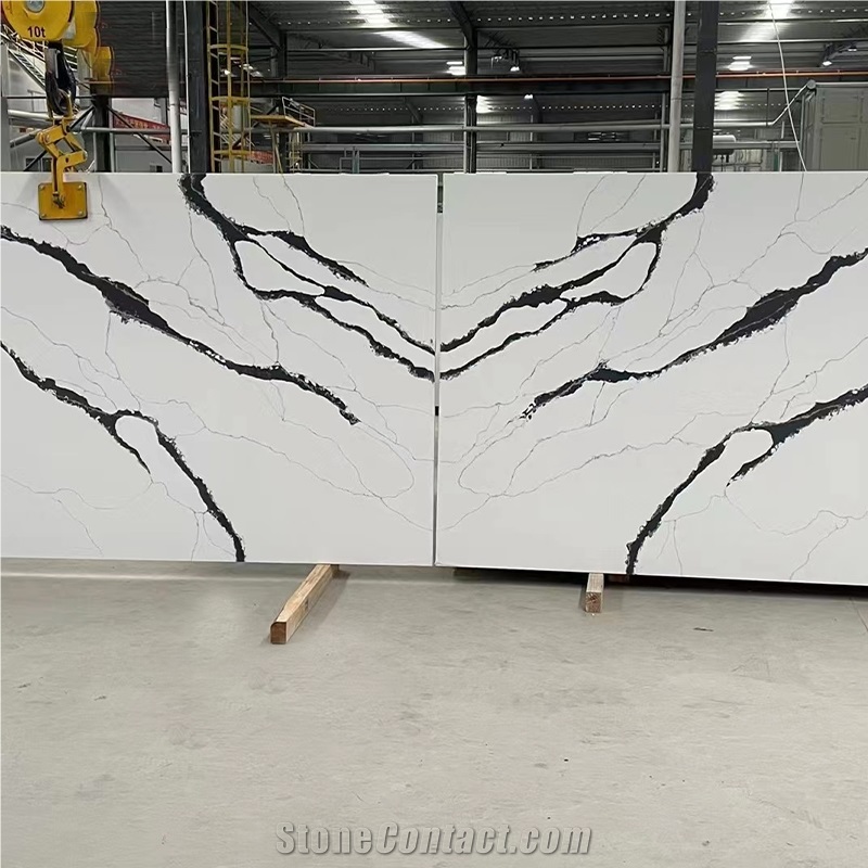 Price Calacatta Prada Artificial Quartz Stone Black Veins