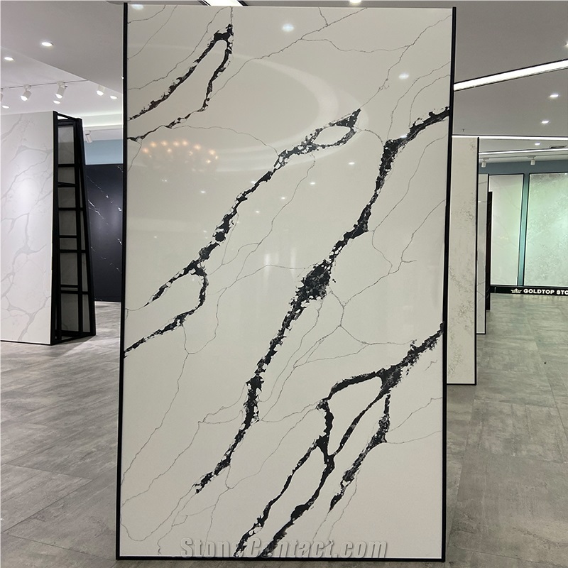 Price Calacatta Prada Artificial Quartz Stone Black Veins