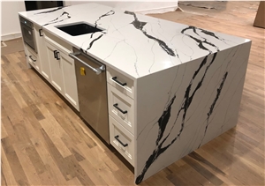 Price Calacatta Prada Artificial Quartz Stone Black Veins