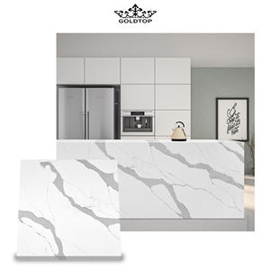 White Slabs With Grey Links Ocean Wave Quartz Countertop