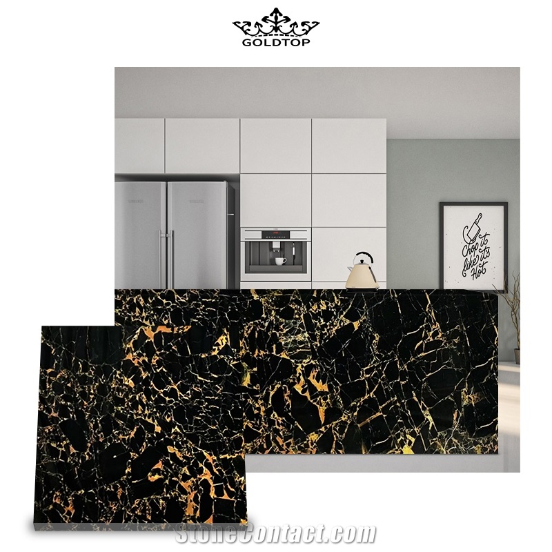 Athens Black Gold Marble Slabs Floor Tiles Countertops