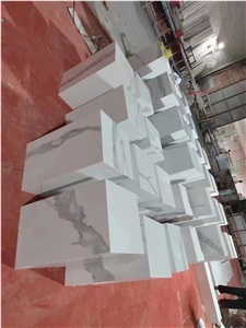 White Calacatta Sintered Stone Pedestal Plinth