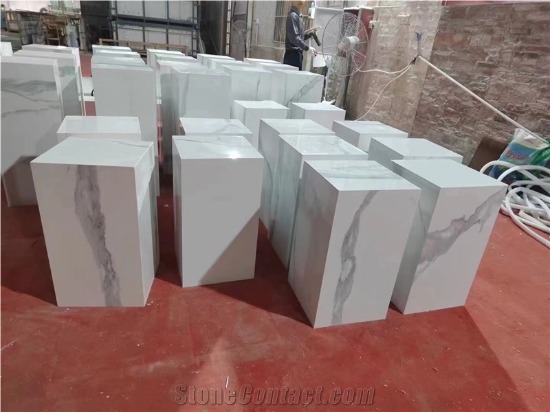 White Calacatta Sintered Stone Pedestal Plinth