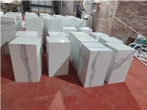White Calacatta Sintered Stone Pedestal Plinth