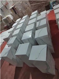 White Calacatta Sintered Stone Pedestal Plinth
