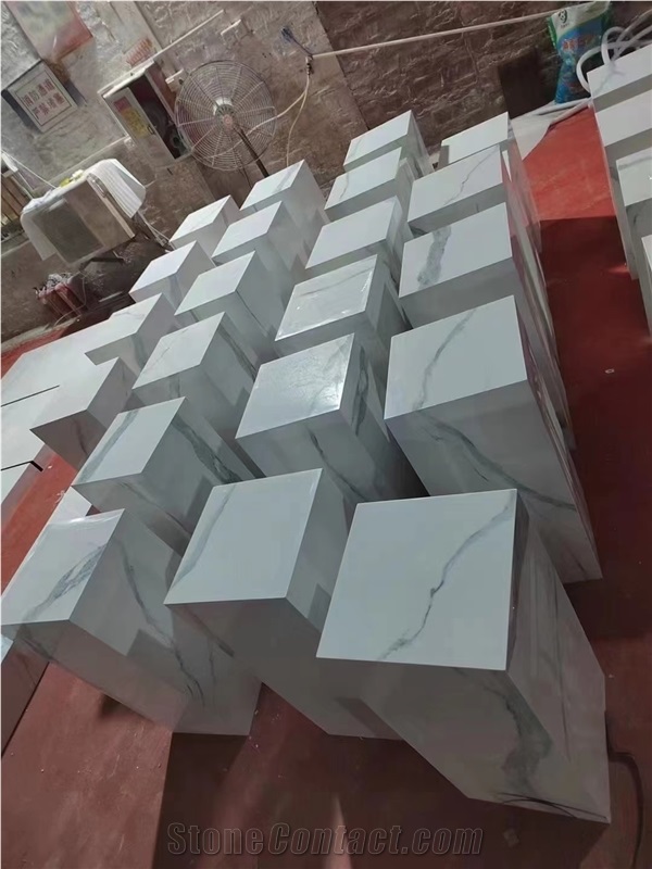 White Calacatta Sintered Stone Pedestal Plinth
