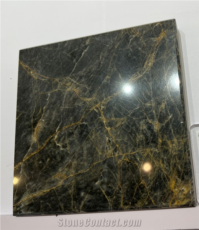 Dark Grey With Gold Line Marble Tile For 5 Star Hotel