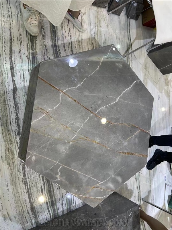 Grey Marble Gold Line Cafe Table Tops