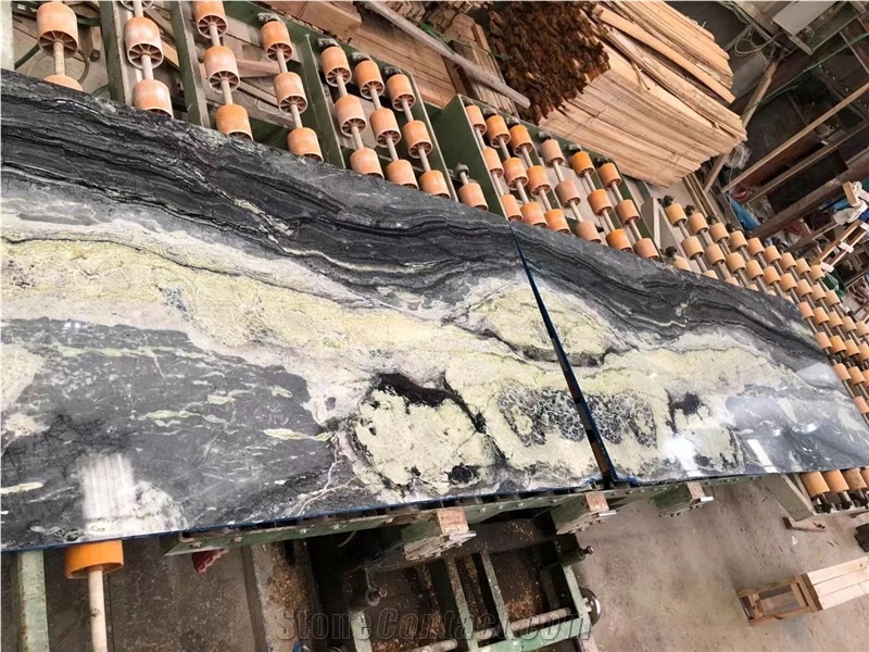 Italy Mars Green Marble Slab Bookmatch Polish For Wall