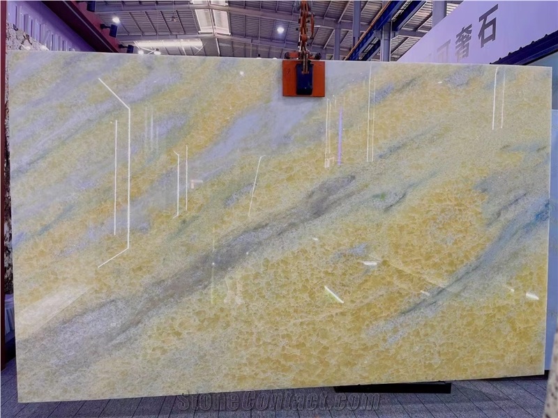Luxury Yellow Crystal Marble Slab For Wall