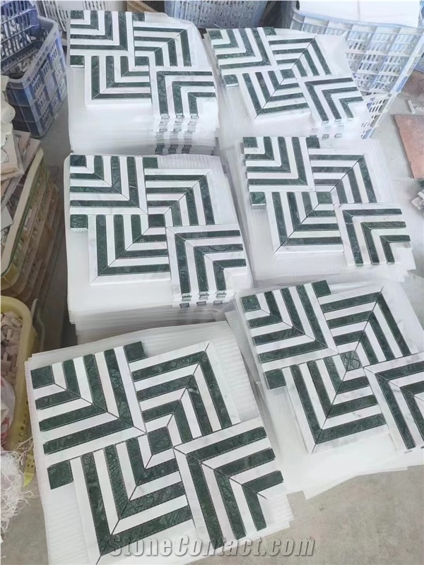 NEW GREEN WHITE MARBLE MOSAIC TILES