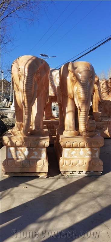 Sunset  Pink Red Marble Elephant Sculptures  Statue