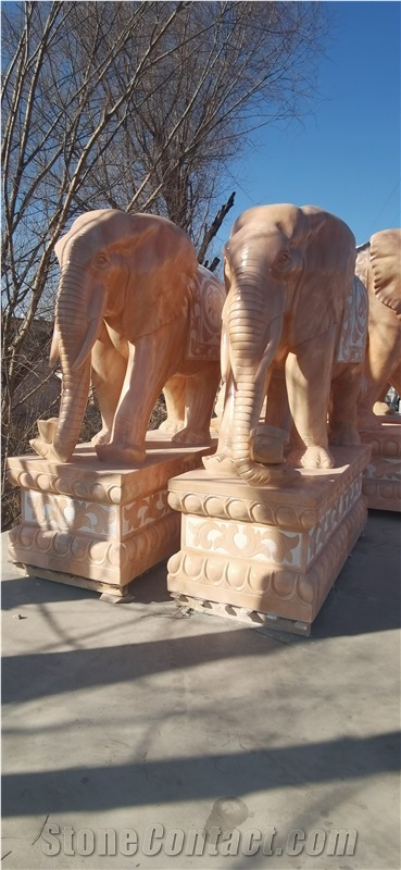 Sunset  Pink Red Marble Elephant Sculptures  Statue