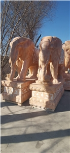 Sunset  Pink Red Marble Elephant Sculptures  Statue