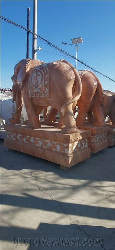 Sunset  Pink Red Marble Elephant Sculptures  Statue