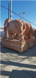 Sunset  Pink Red Marble Elephant Sculptures  Statue