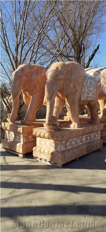 Sunset  Pink Red Marble Elephant Sculptures  Statue