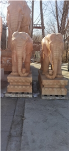 Sunset  Pink Red Marble Elephant Sculptures  Statue