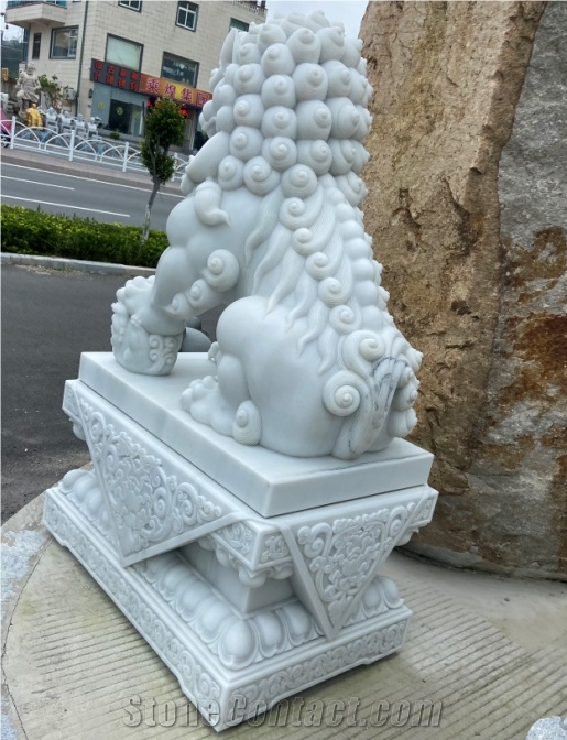 Top Quality White Marble Garden Lions Sculpture Carving
