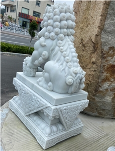 Top Quality White Marble Garden Lions Sculpture Carving