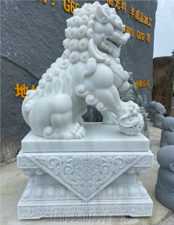 Top Quality White Marble Garden Lions Sculpture Carving