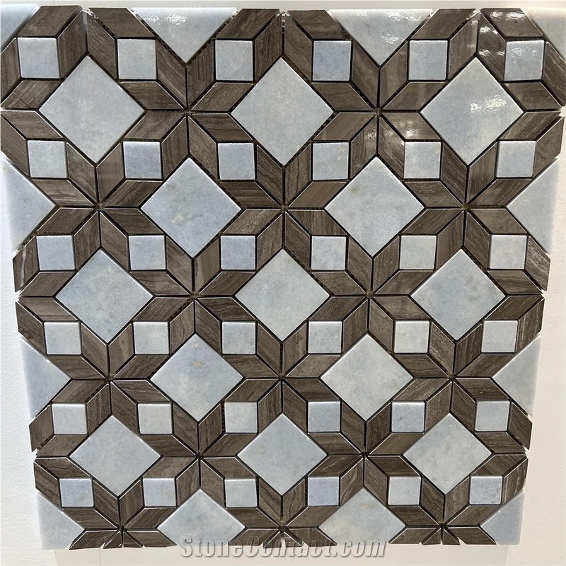 High Quality Grey Wooden Marble Mosaic Tiles For Backsplash