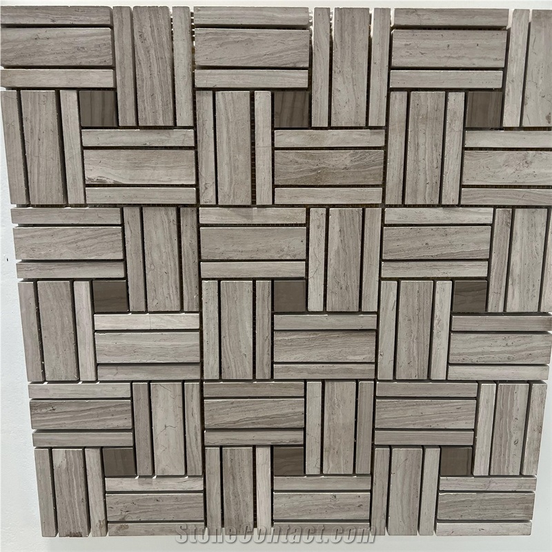 High Quality Grey Wooden Marble Mosaic Tiles For Backsplash