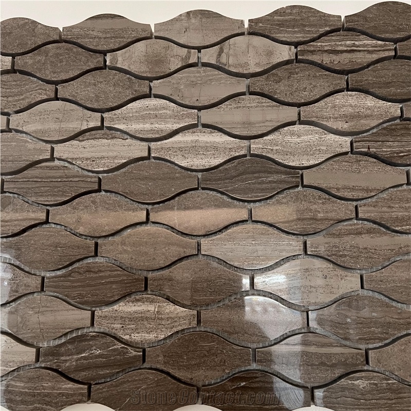 New Design Wooden Grey Marble Inlay Brass Mosaic Tiles