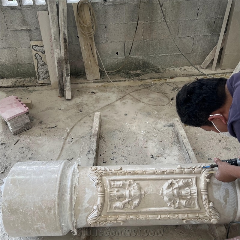 Wholesale Modern Design Natural Beige Carved Marble Columns