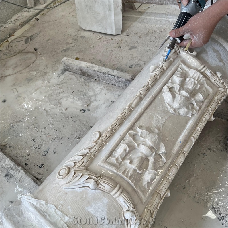 Wholesale Modern Design Natural Beige Carved Marble Columns