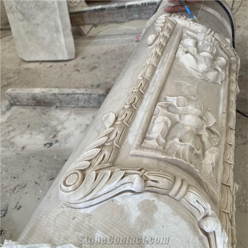 Wholesale Modern Design Natural Beige Carved Marble Columns