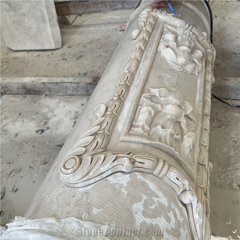 Wholesale Modern Design Natural Beige Carved Marble Columns