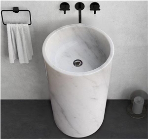 Landscape White Marble Bathroom Pedestal Basin