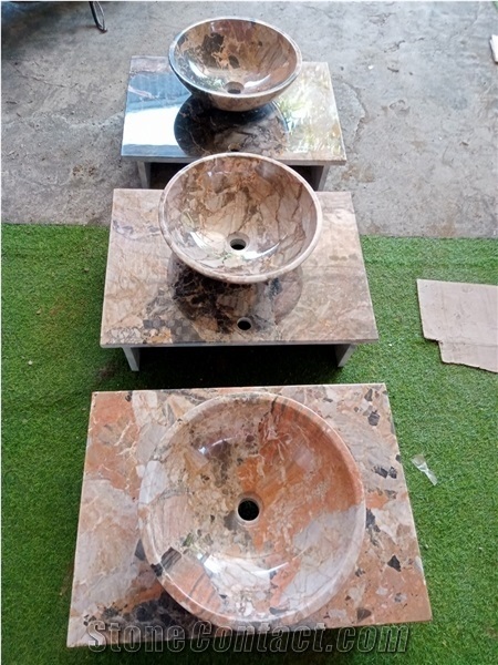 Pink Marble Basin Bowl Washing Sink