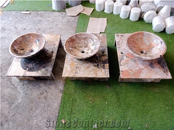 Pink Marble Basin Bowl Washing Sink