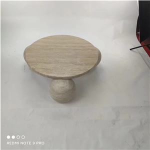 Amara Round Travertine Art Coffee Table With 3-Sphere Base