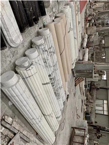 Carved Stone Column Solid Marble Calacatta Roman Column
