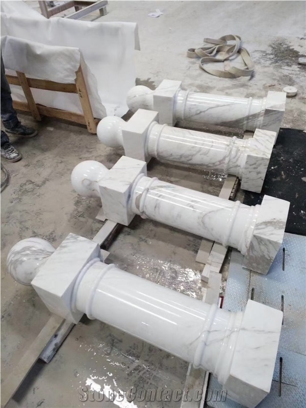 Carved Stone Column Solid Marble Calacatta Roman Column
