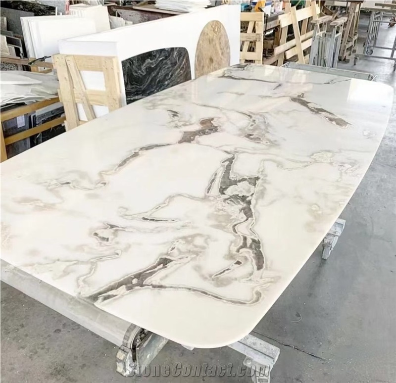 Inlaid Stone Table Tops Crystal Quartzite Round Cafe Table