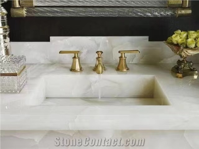 Integrate White Onyx Stone Bathroom Counter Sink Wash Basin