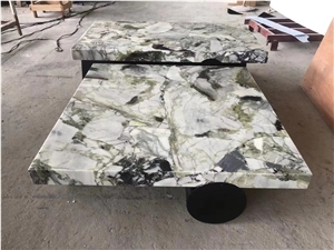 Picco Round Travertine Cafe Dining Table With Hexagon Base