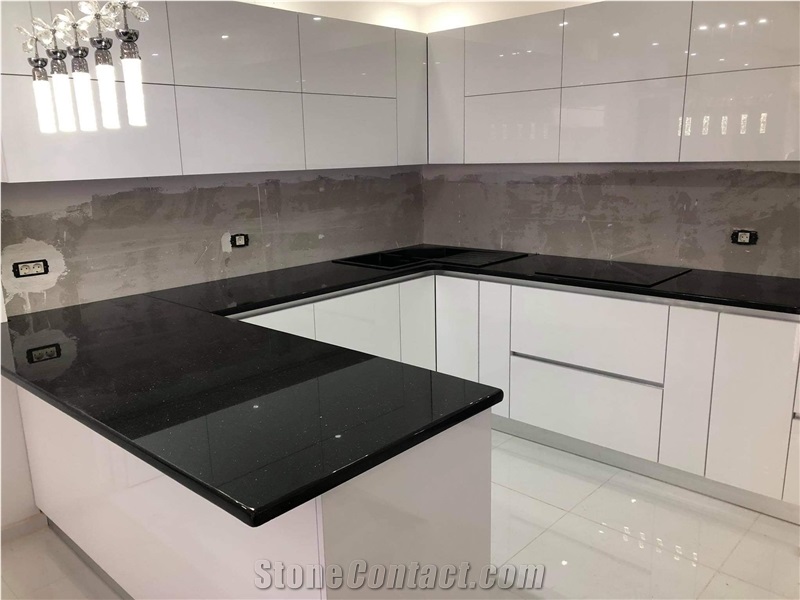 Prefab Kitchen Stone Countertop Nero Black Perimeter Counter